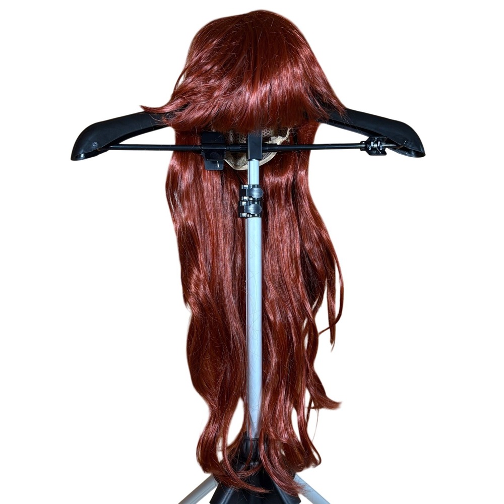 Long Wavy Red head Costume Wig with bangs Synthetic Cosplay auburn dress up hair